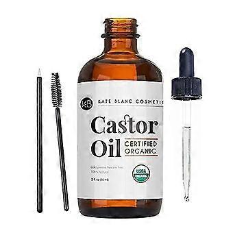 New Castor Oil (2oz), USDA Certified Organic, 100% Pure, Cold Pressed, Hexane Free Stimulate Growth for Eyelashes, Eyebrows, Hair. Skin Moisturizer & 
