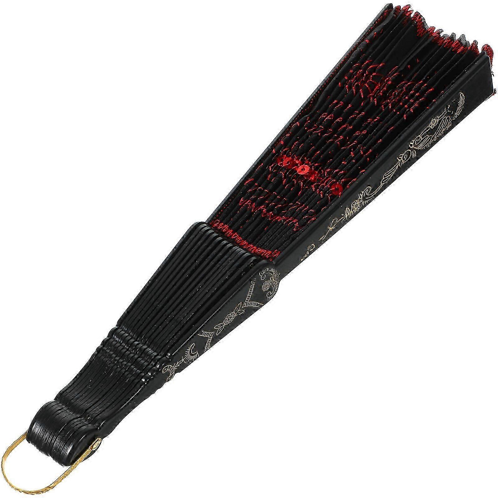 Sequin Folding Hand Fan | Red | Plastic | Portable for Performance & Daily Use