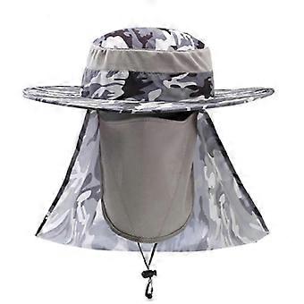Wekity Summer Sun Cap Fishing Hat,UPF 50+ Sun Protection Travel Beach Cap Removable Neck & Face Flap Cover for Man Women (Camouflage/Light Grey)