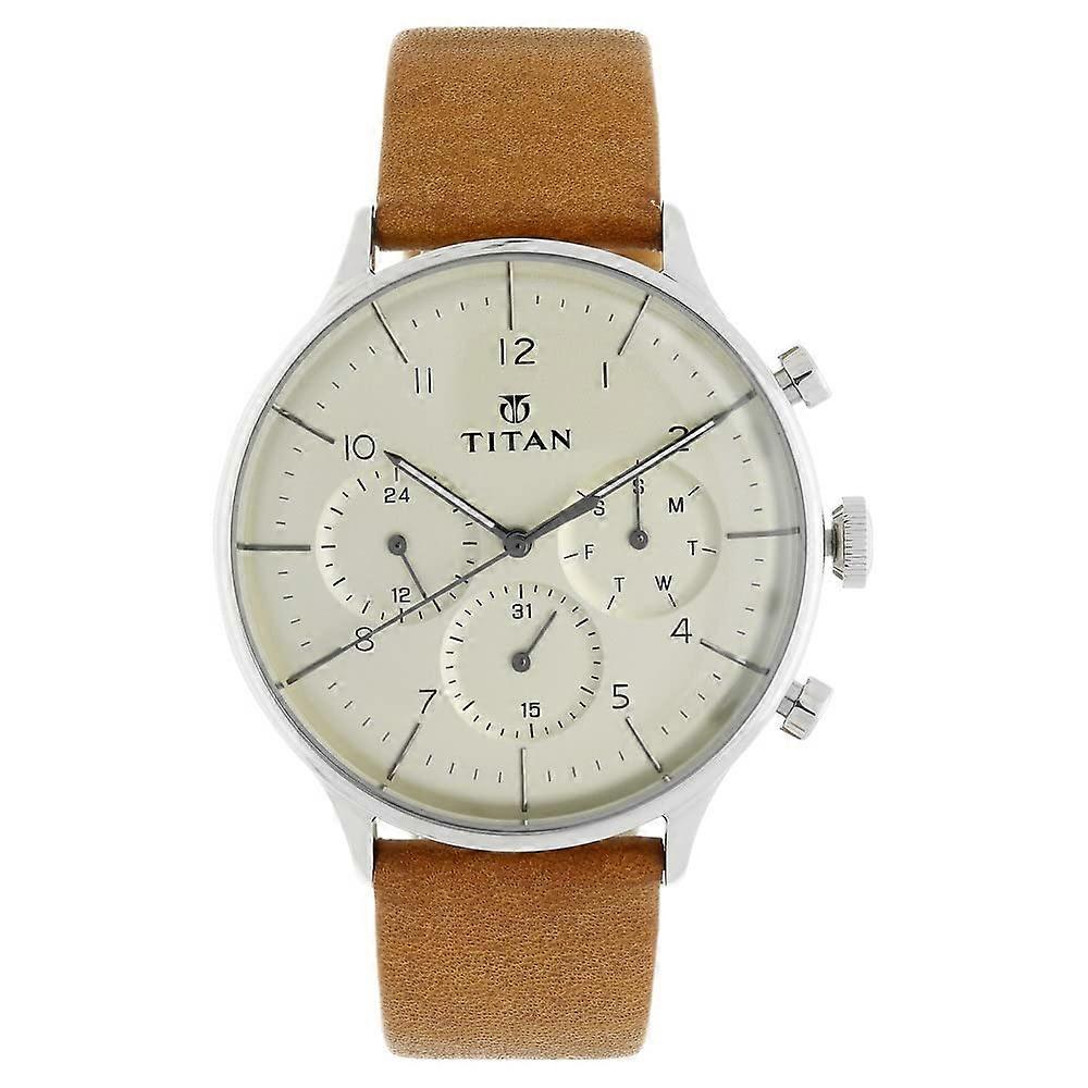 Titan Quartz Multifunction Silver Dial Leather Strap Watch for Men