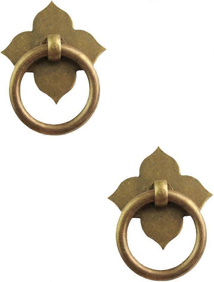 Vintage Drawer Handles Brass Cabinet Pulls Four Leaf Clover Knobs Antique Brass Pull Rings 2pcs