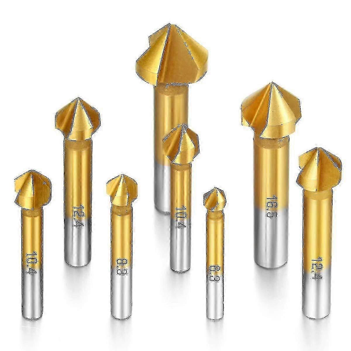 This 8-piece set includes countersunk drill bits, 90 high-speed steel countersunk drill bits, titanium alloy drill bits, and titanium chamfered screwd
