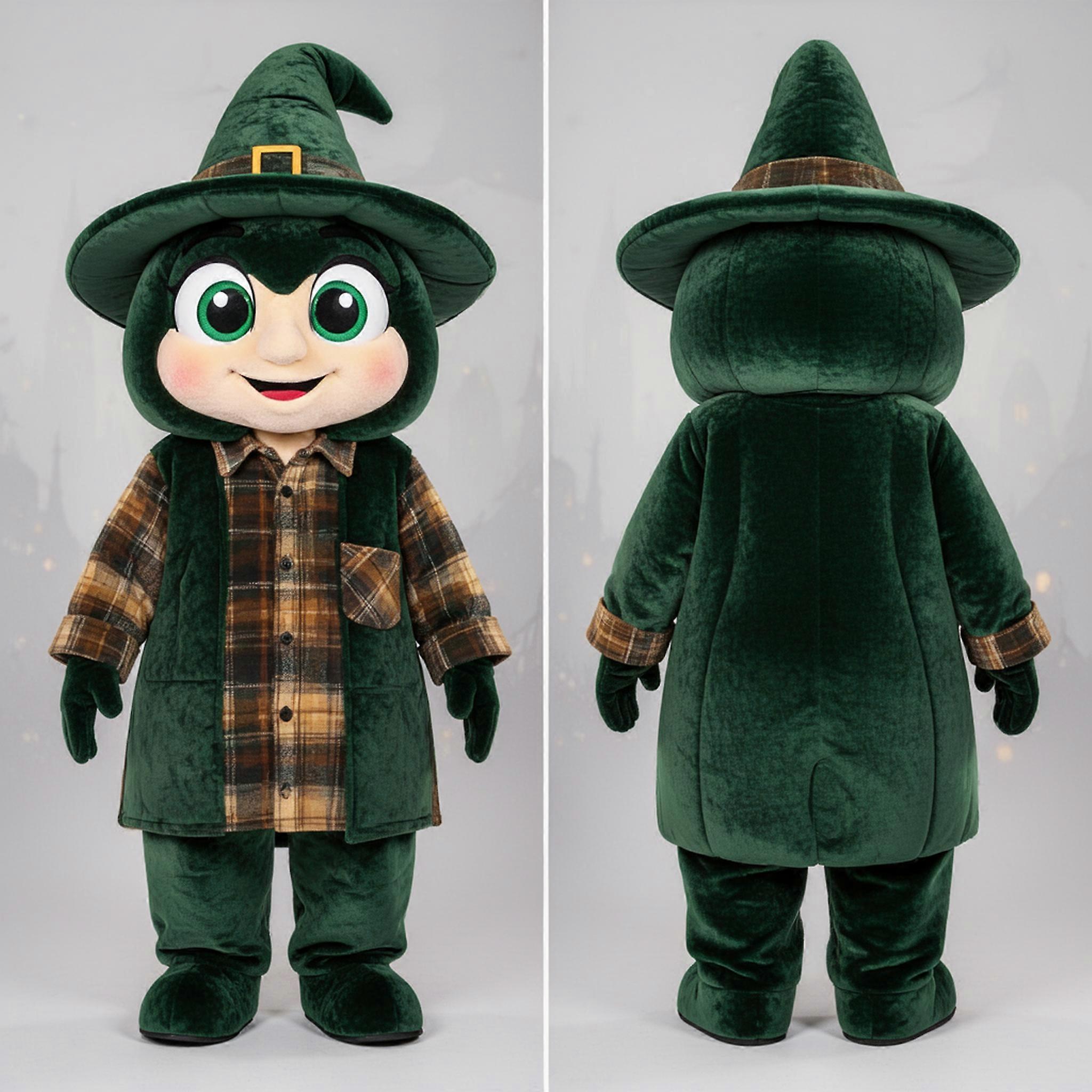 MASTICOT Forest Green Velvety Witch Mascot