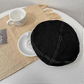 Metal small label denim beret children's spring and autumn retro versatile plain face small bud painter hat