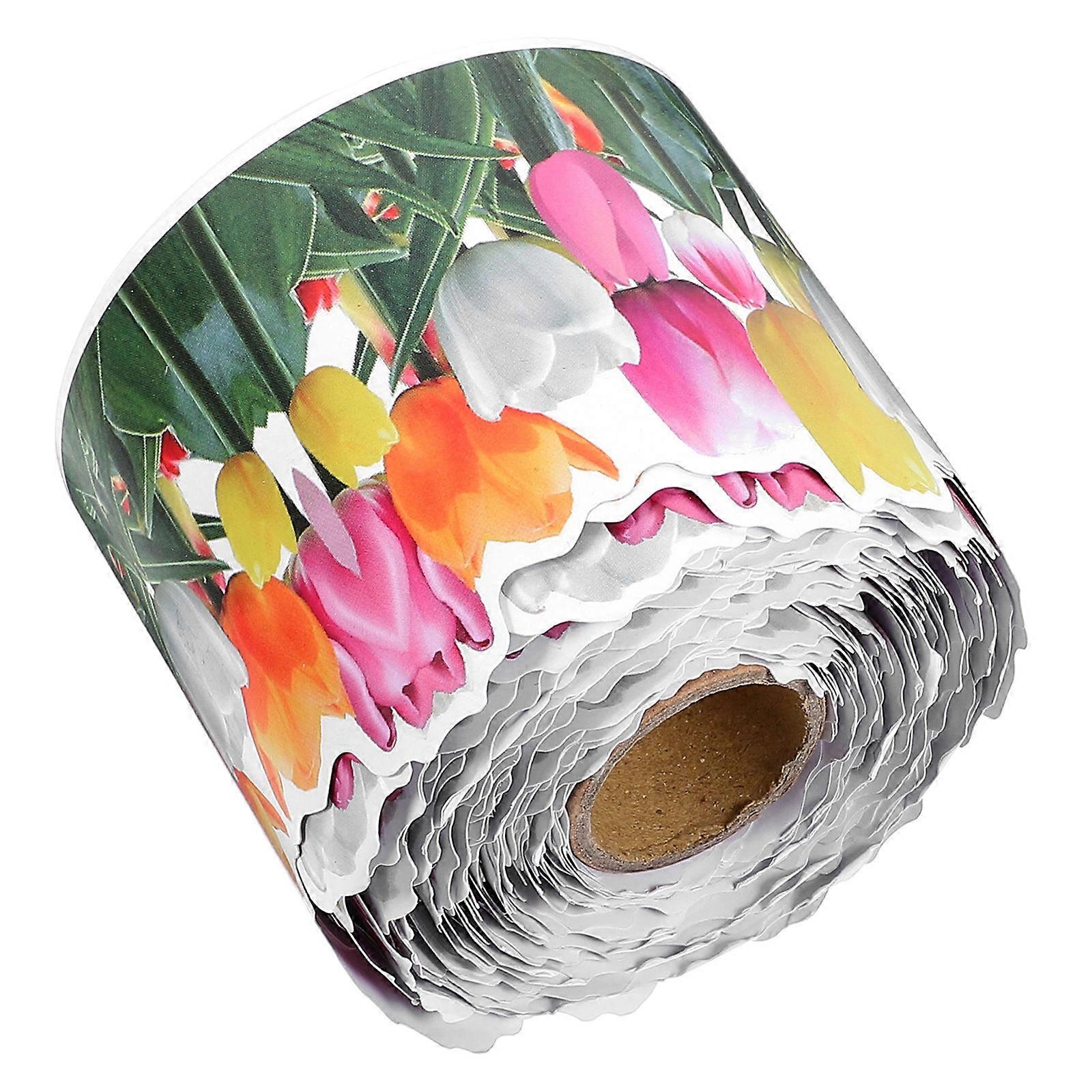 Decorative Border Paper Tulip Pattern Border Sticker for Decoration 2 Rolls