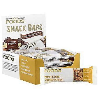 2 x California Gold Nutrition, Foods, Repen met pindakaas en pure chocoladestukjes, geroosterde amandelen, cichoreiwortelvezels, erwtenchips en honing, 12 repen