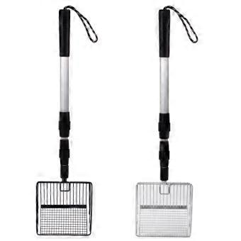 Retractable Chicken Poop Shovel with Adjustable Length and Easy Clean Metal Scoop for Chicken Coop (Silver Black)