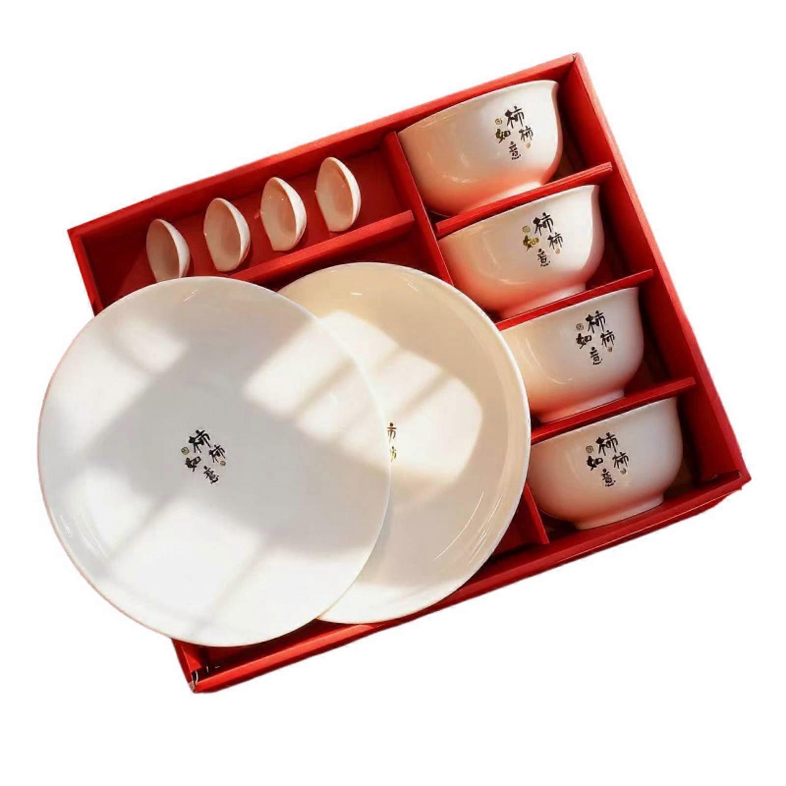 Ceramic Tableware Set, Red Modern Chinese, Housewarming Event Gift