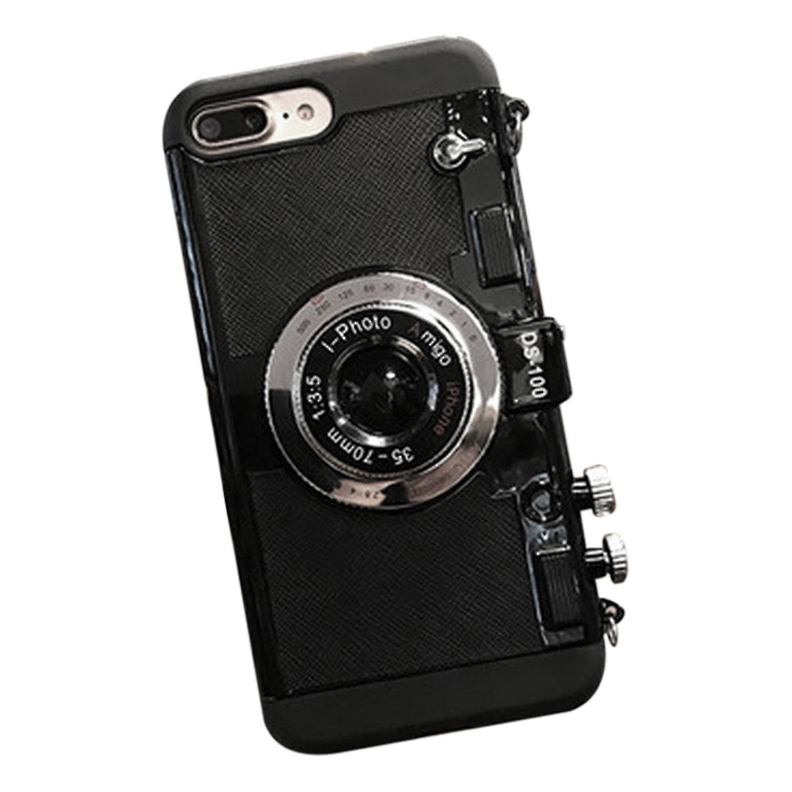 Custodia per telefono 3D Vintage Camera Design Cover in silicone con corda lunga Telefono cellulare compatibile Nero brillante For Iphone11