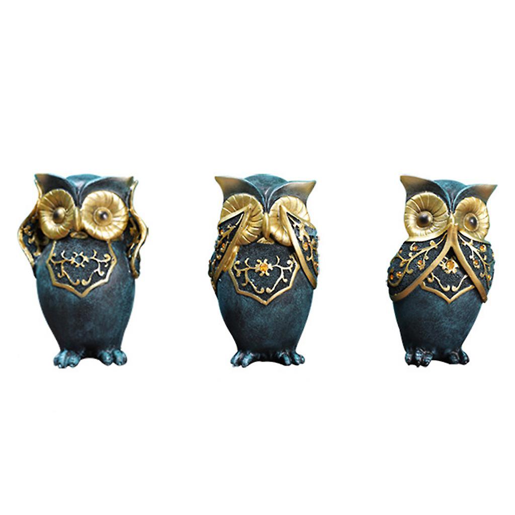 3pcs Resin Owl Statue Figurines for Home Living Room Bedroom Office Decoration