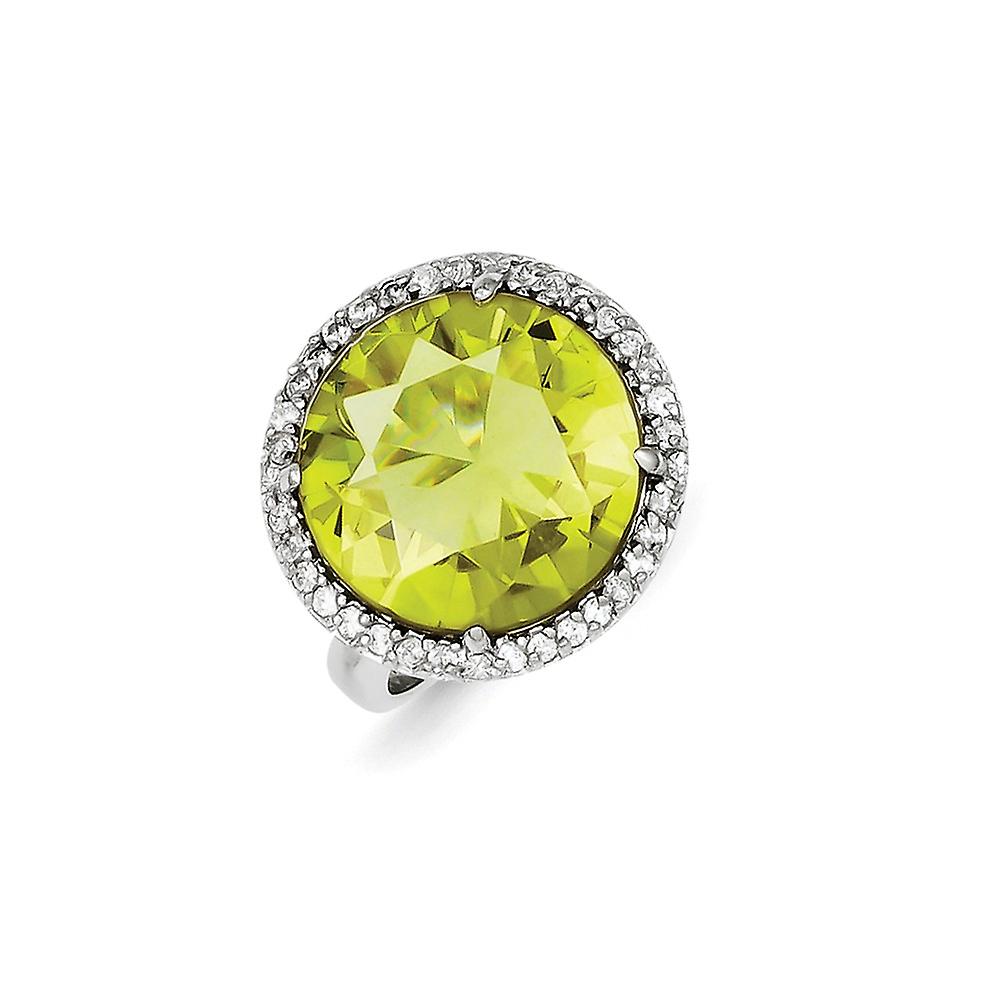 925 Sterling Silver Polished Clear and Lt. Green Cubic Zirconia Ring 18.25mm Wide Band Style-Ring for Women - Ring Size: