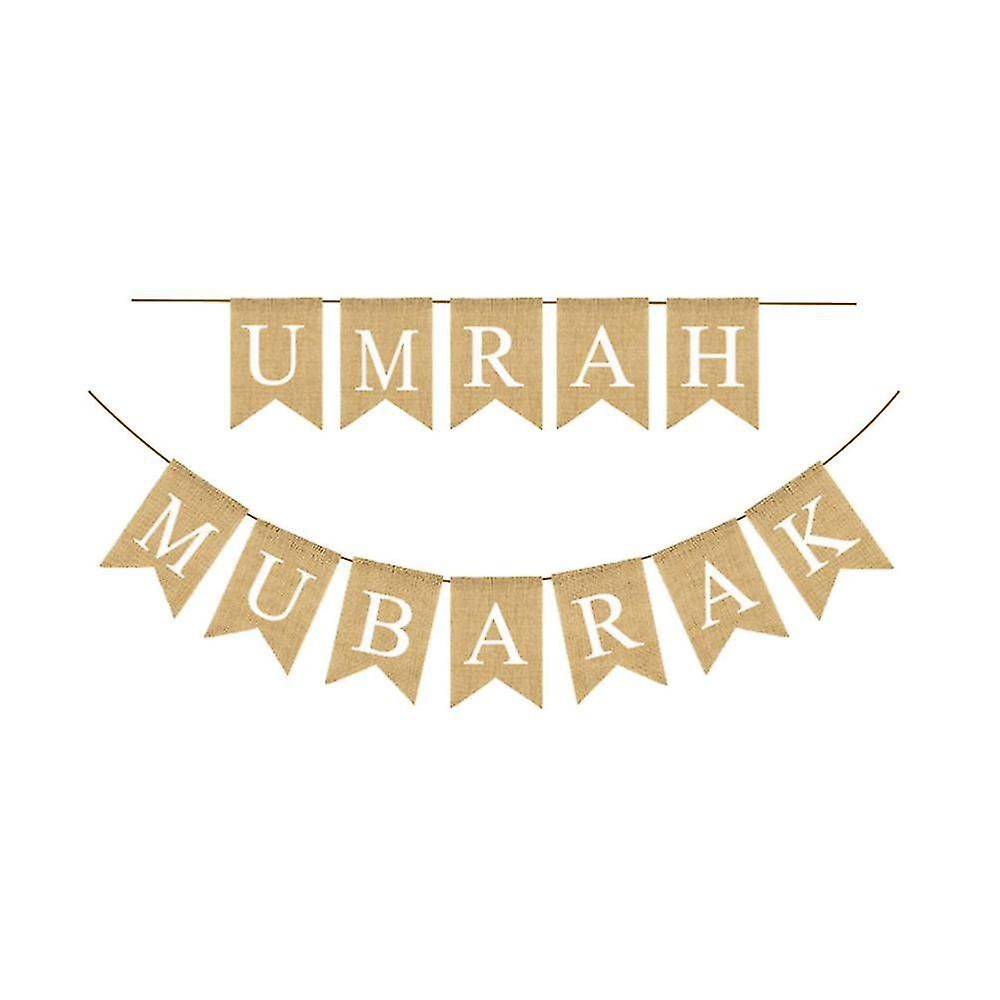 Ramadan Festival Flag Umrah Mubarak Printing Burlap Banner Swallowtail Bunting Party Supplies Background Layout Props