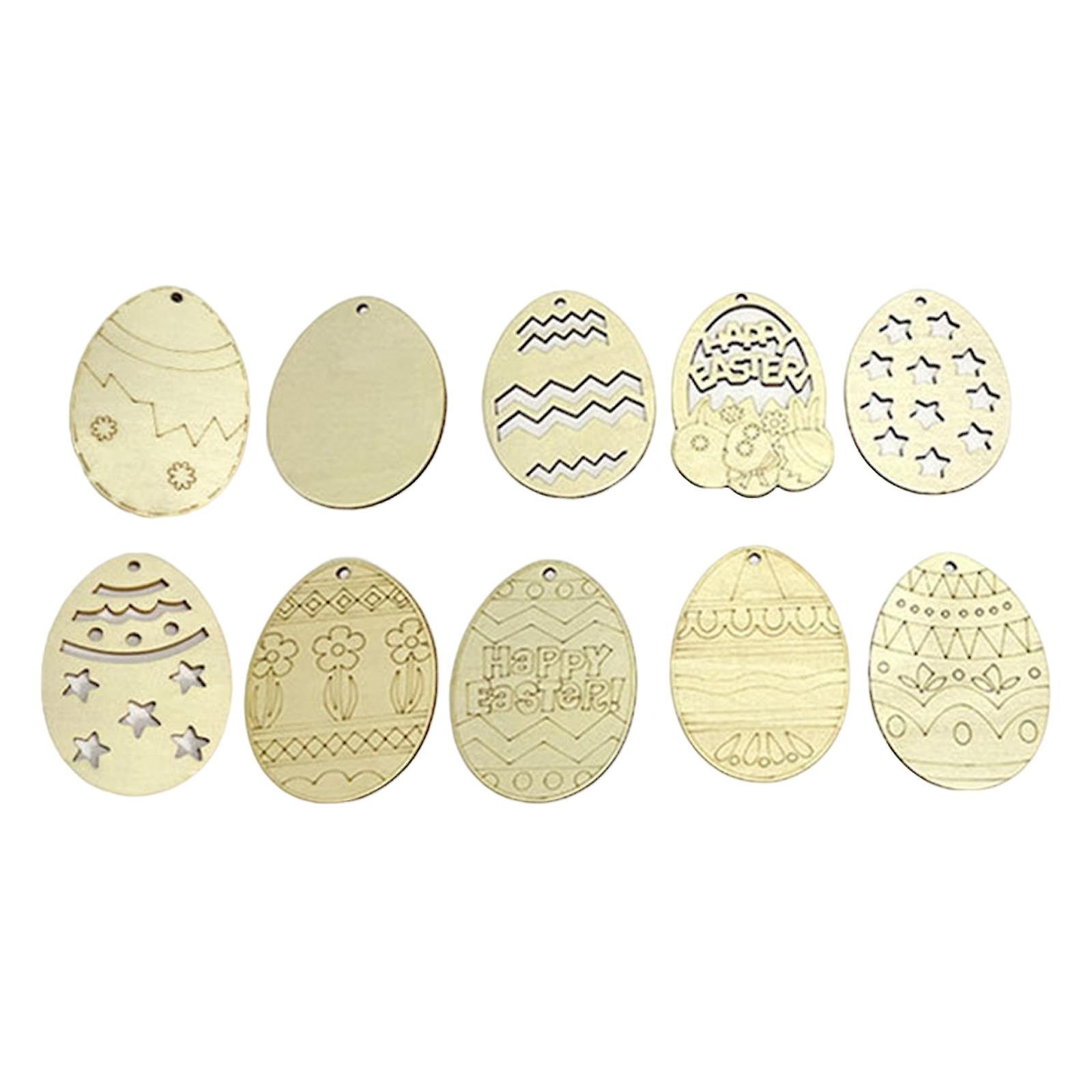 10 Pieces Unfinished Wood Easter Egg Cutouts Pendants for Easter Spring