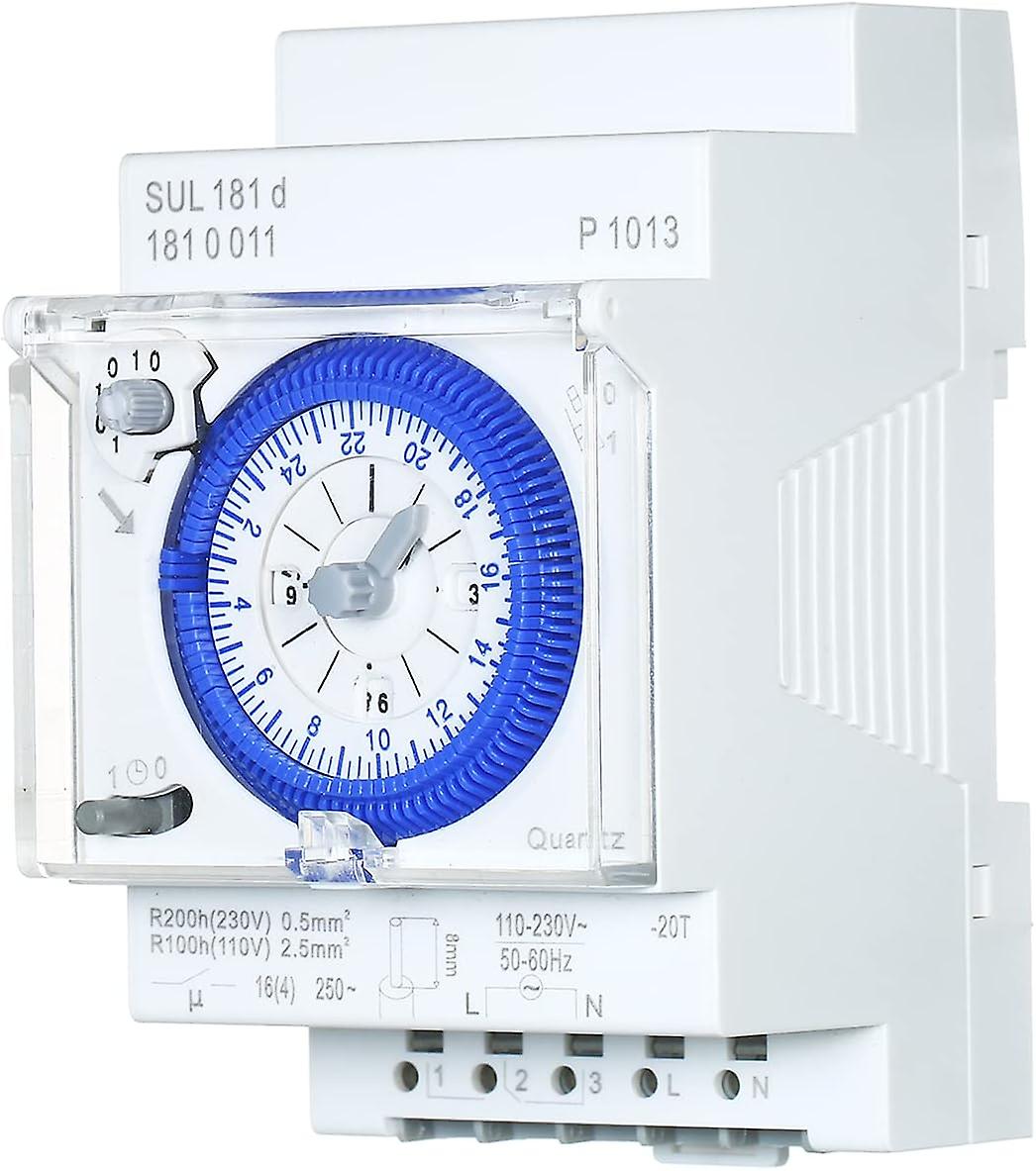 SUL181d 24-Hour Mechanical Timer 30-Minute Intervals Time Switch Relay Electrical Programmable Timer 24 hour Din Rail Timer Switch with 96 Times Off