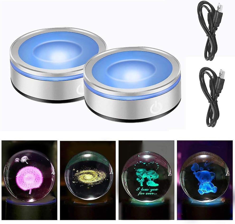 2pack led lys base til glas kugle flerfarvet show stativ display display display oplyst base 3d laser krystal kunst med følsom berøring (konkav base)
