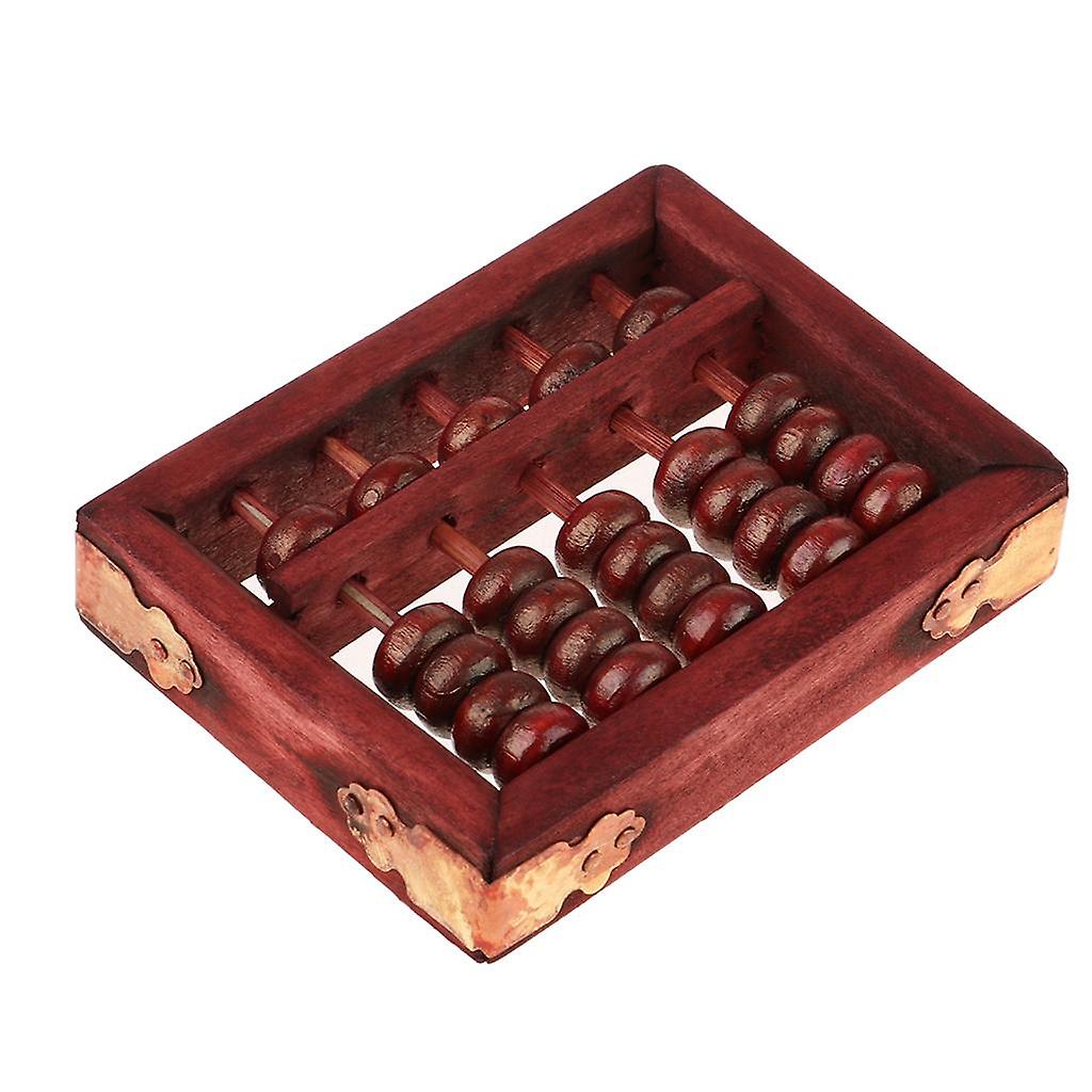 Mini Vintage Chinese Wooden Abacus Arithmetic 5 Digits Calculating Tool Red