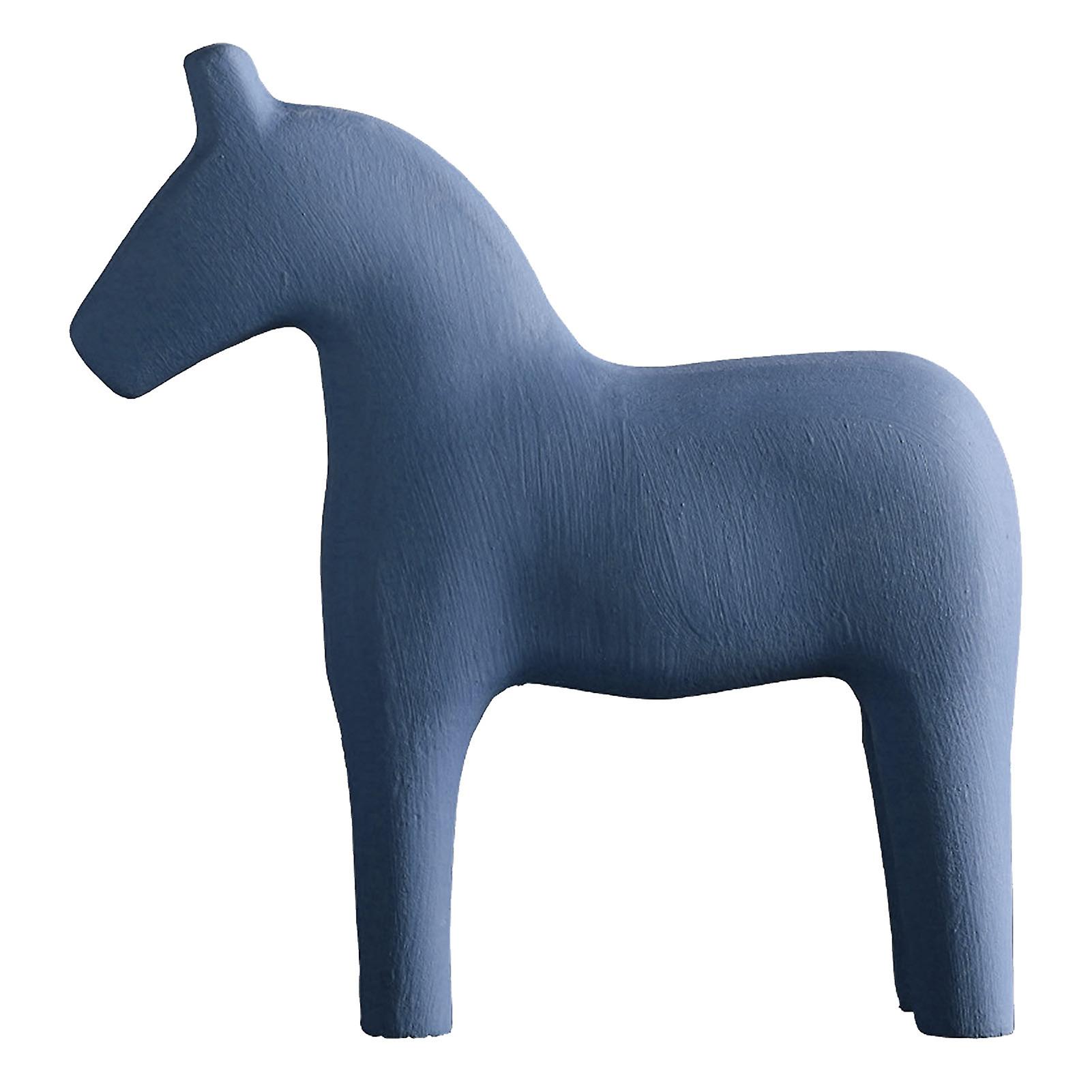 Figurine de cheval en bois de pin robuste peinte à la main, statue de cheval simple de couleur pure pour table de bureau familiale, bleu S