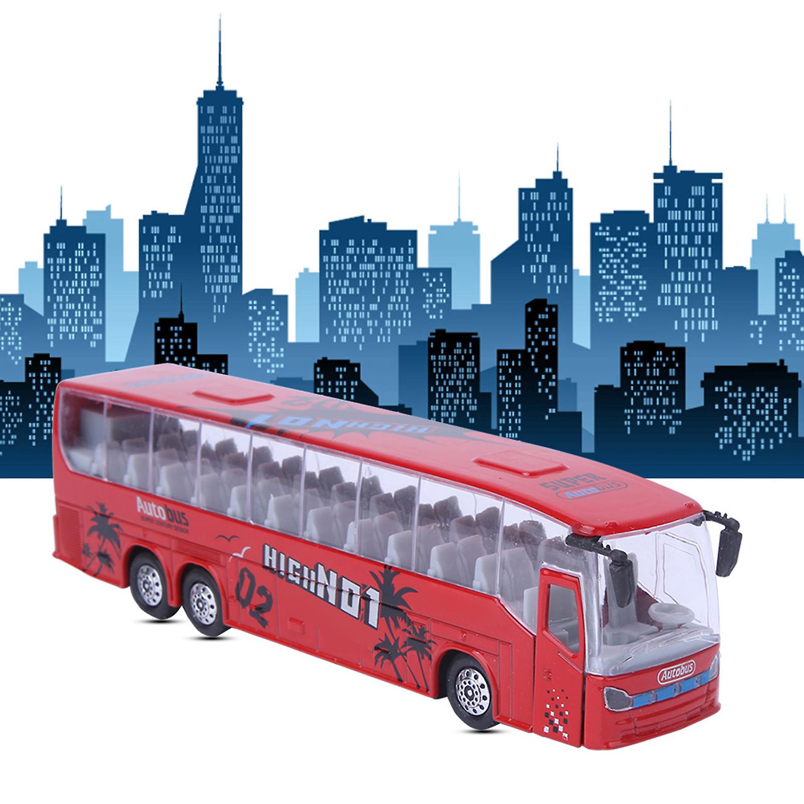 1:50 Red Alloy Pull-Back Bus Toy with Light, Music, Door Open