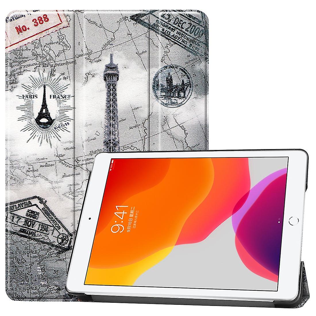 For Ipad 10.2 2021 / 2020 / 2019 Colored Drawing Horizontal Flip Leather Case With Three-folding & For Ipad 10.2 Eiffel Tower