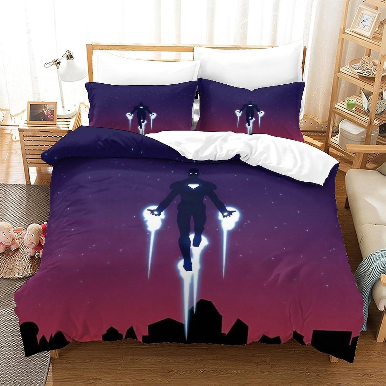 EKENOZ 3D Printed Iron Man Duvet Cover with Pillowcases Bedding Set Superhero Comforter Cover 3 Pcs with Zipper Closure Soft Microfiber Quilt Cover Se