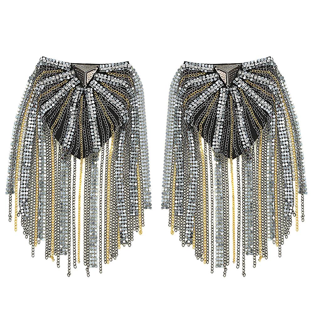 Shiny Tassel Shoulder Epaulets Rhinestones Shoulder Epaulets Metal Tassel Shoulder Badge Brooch Shoulder Epaulets for Men and Women Clothing Accessori