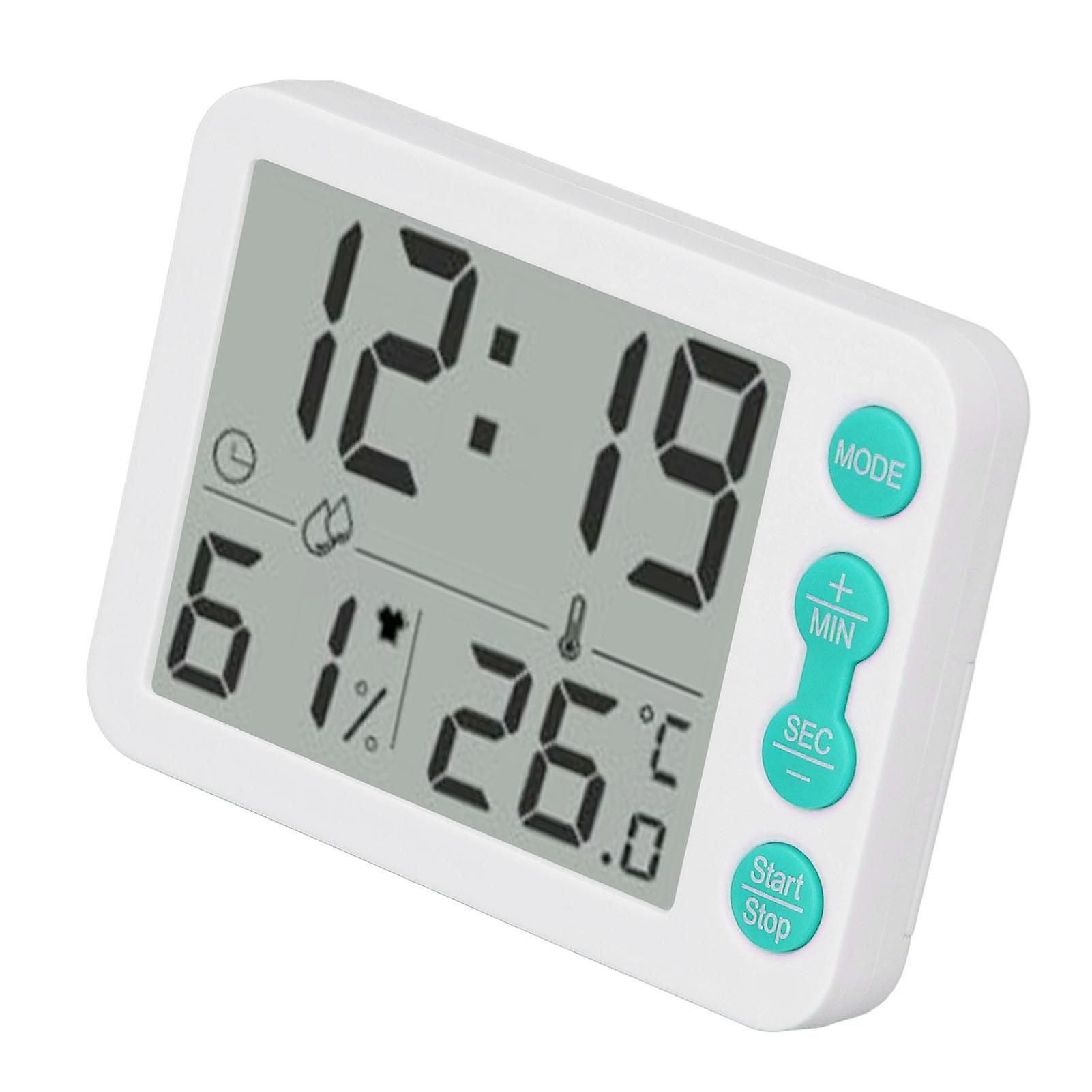 Indoor Digital Temperature Humidity Meter Multifunctional Electronic Thermometer Hygrometer with Alarm Clock Function White Green Key