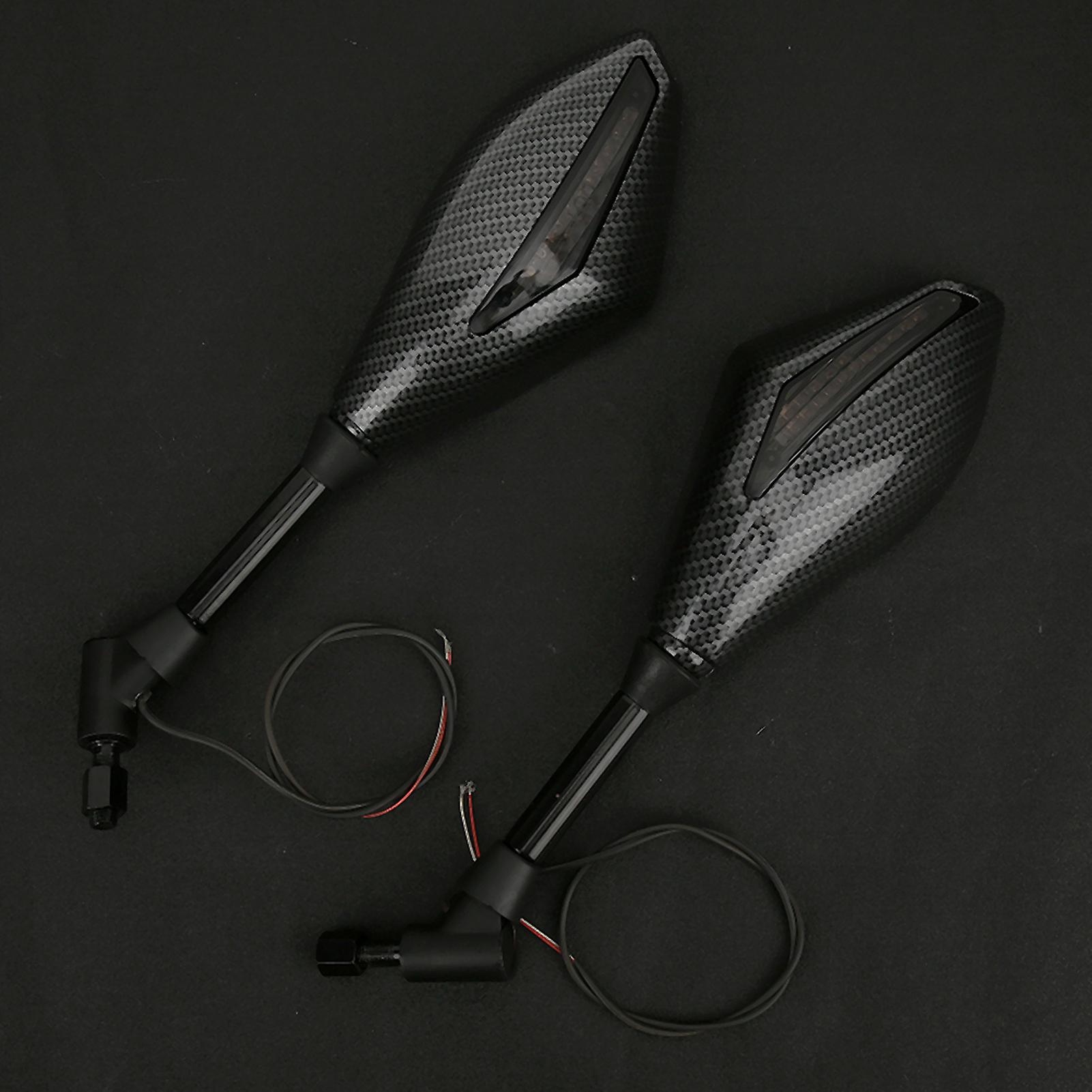 LED Side Rearview Mirrors with Turn Signal Light Direction Indicator for 10mm Handlebar Motorcycle