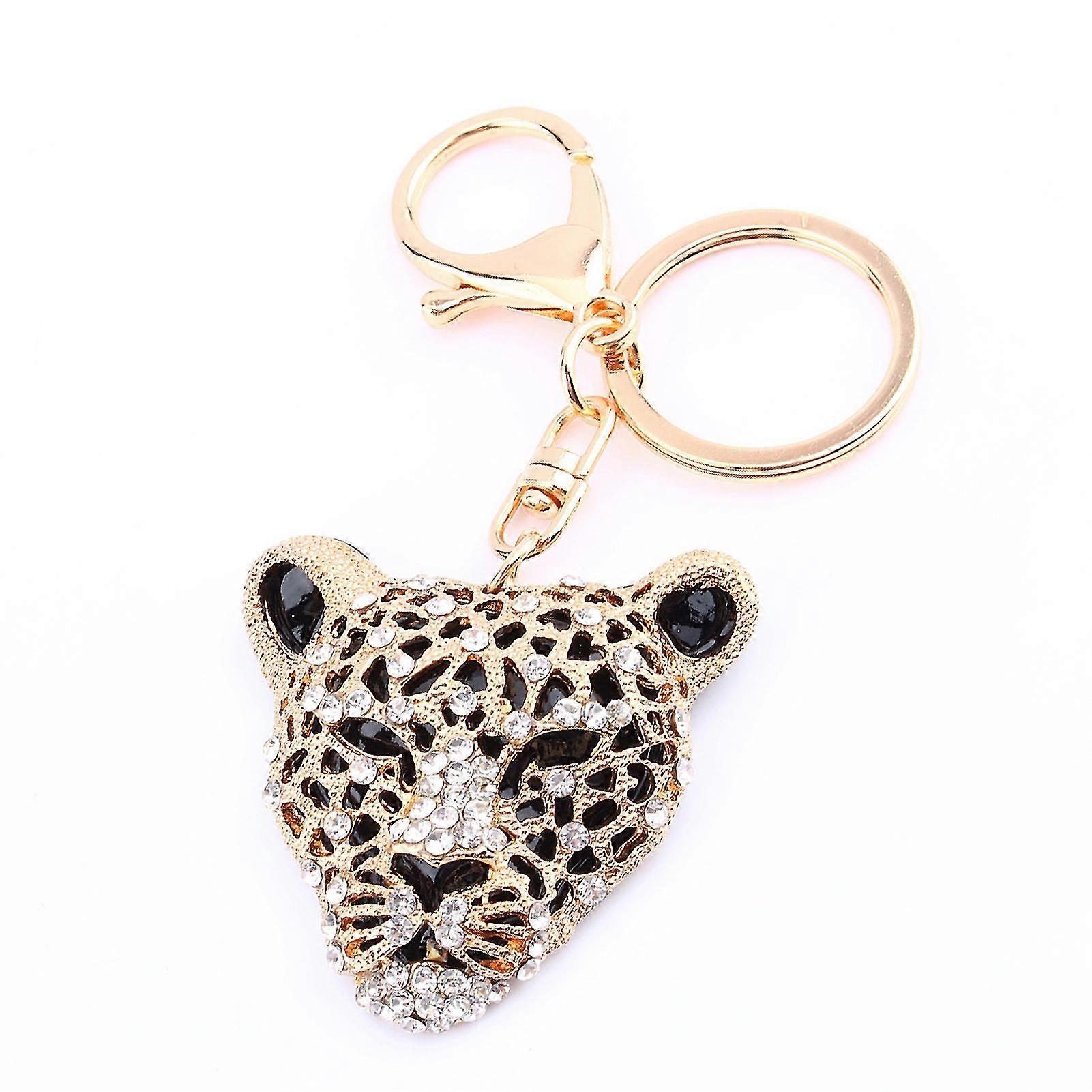 New Rhinestone Leopard Keyring Charm Pendant Purse Bag Key Ring Chain Keychain