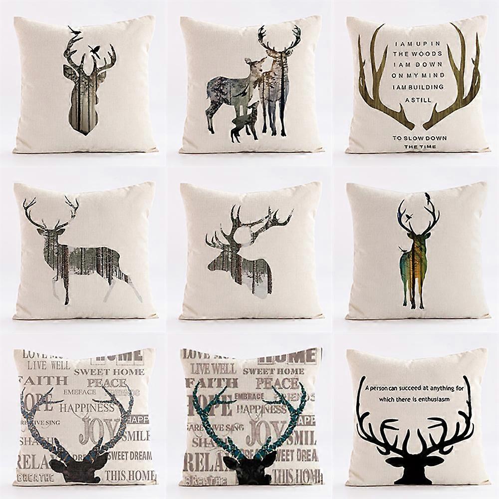 Set of 9pcs Deer Pattern Cushion Cover 45x45cm,Decoration Pillow Case for Sofa,Office,Bedroom,Chair