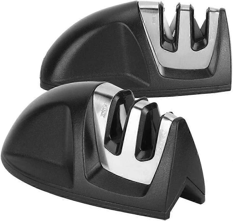 2Pcs Kitchen Knife Sharpener, 2 Slot Multifunctional Bottom Household Kitchen Knife Sharpener Sharpening Tool Black