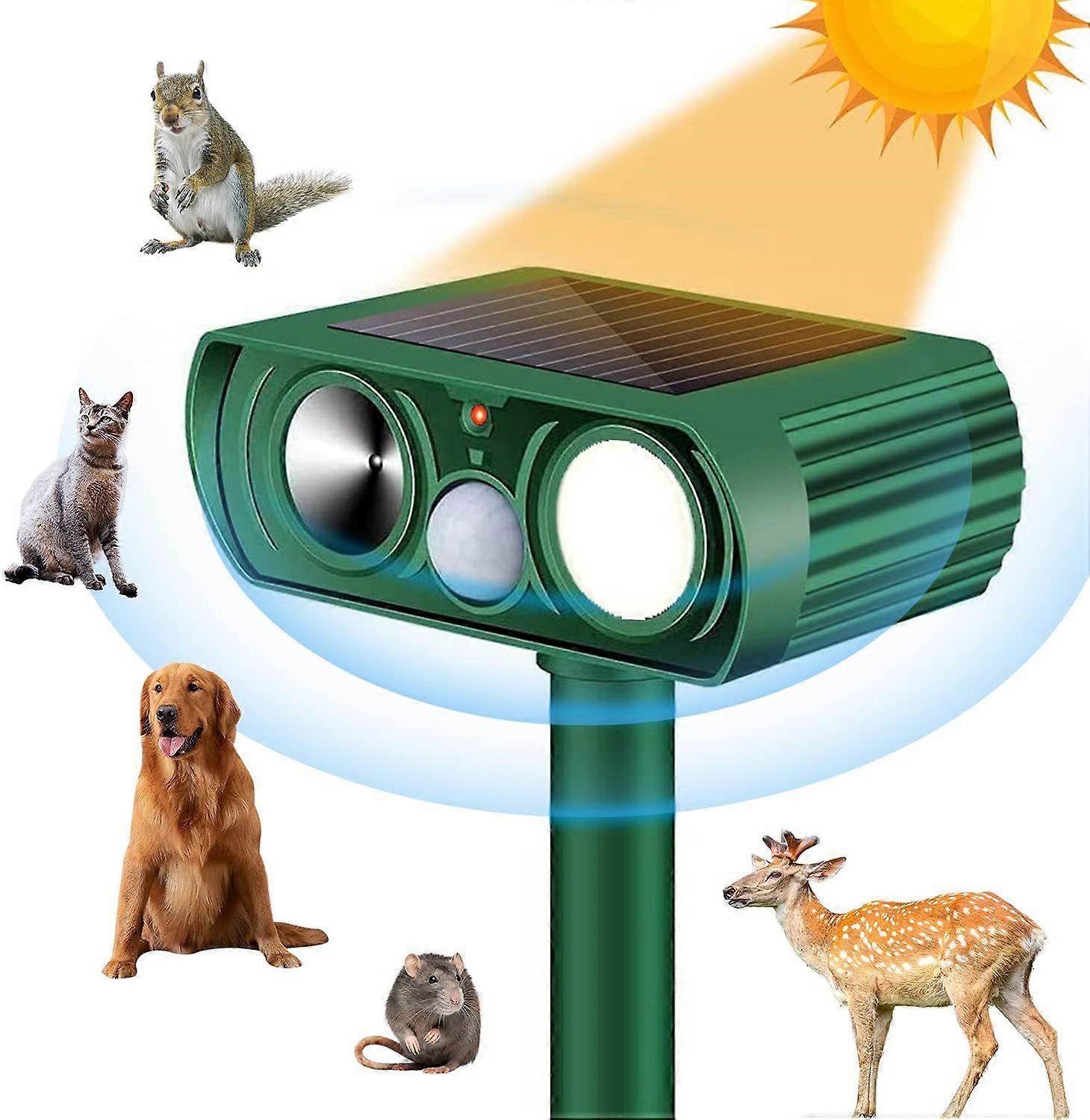 Solar Ultrasonic Cat Repellent Outdoor Cat Repeller Adjustable Sensitivity and Frequency Ultrasonic Cat Repellent for Repelling Pests Garden Protector