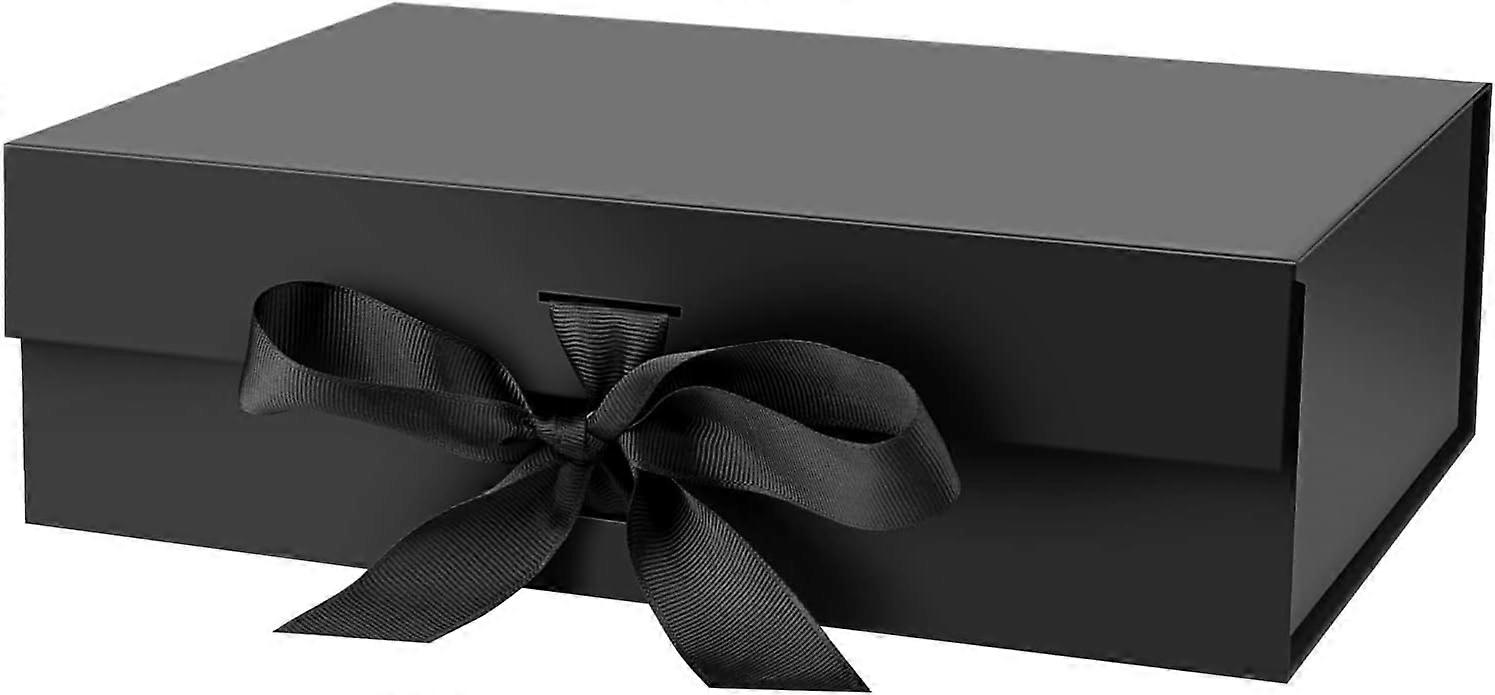 Gift Box with Lid for Presents with Ribbon and Magnetic Closure (Black)23*17*7cm