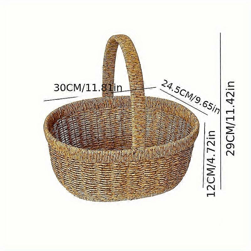 Ręcznie tkany kosz piknikowy z żelazną ramą w stylu japońskim z uchwytem, duży kosz na zakupy na artykuły spożywcze, przechowywanie jajek i kosz na owoce