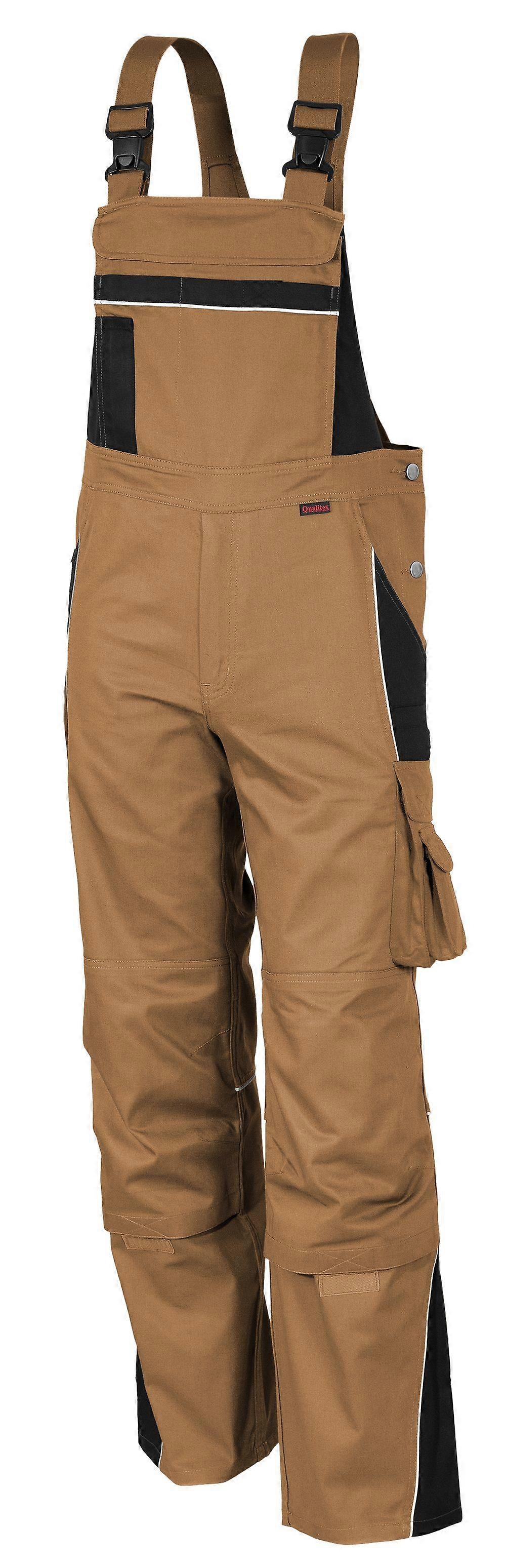 Qualitex Latzhose 61937tc_khaki/schwarz - strapazierfähige PROfessionals Latzhose aus faserverstätktem Gewebe