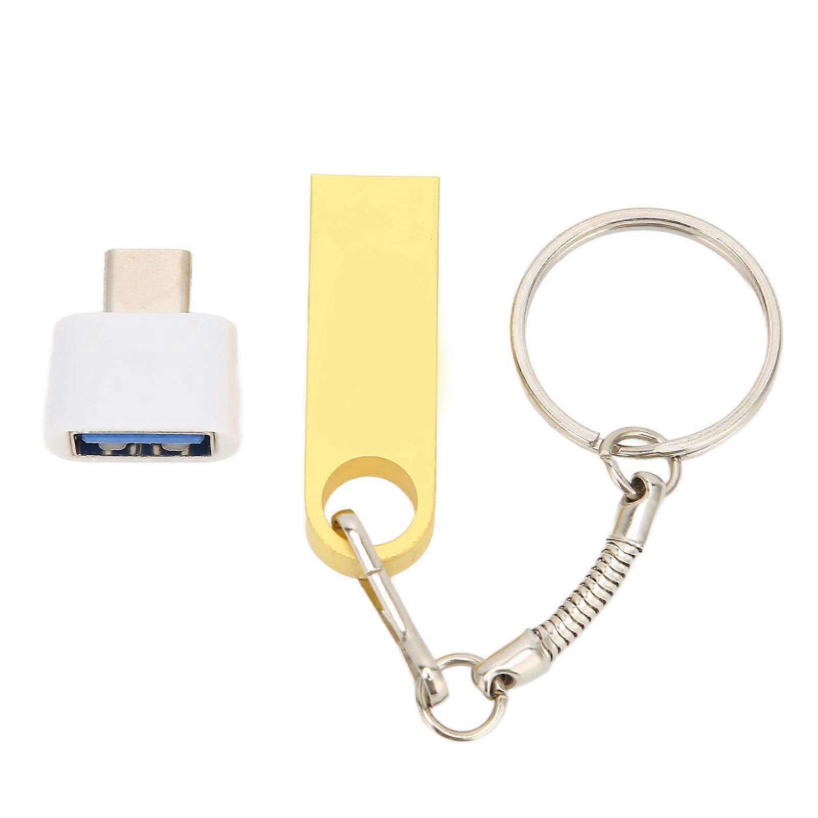 USB Flash Disk Usb2.0 TypeC Mobile Phone Computer Dual Use U Disk High Speed Flash Drive with Keychain(128GB Gold)