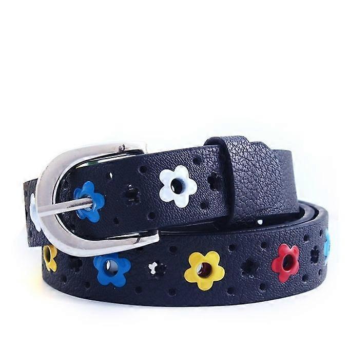 Flowers Pattern Hollow PU Leather Belt For Children(Black)