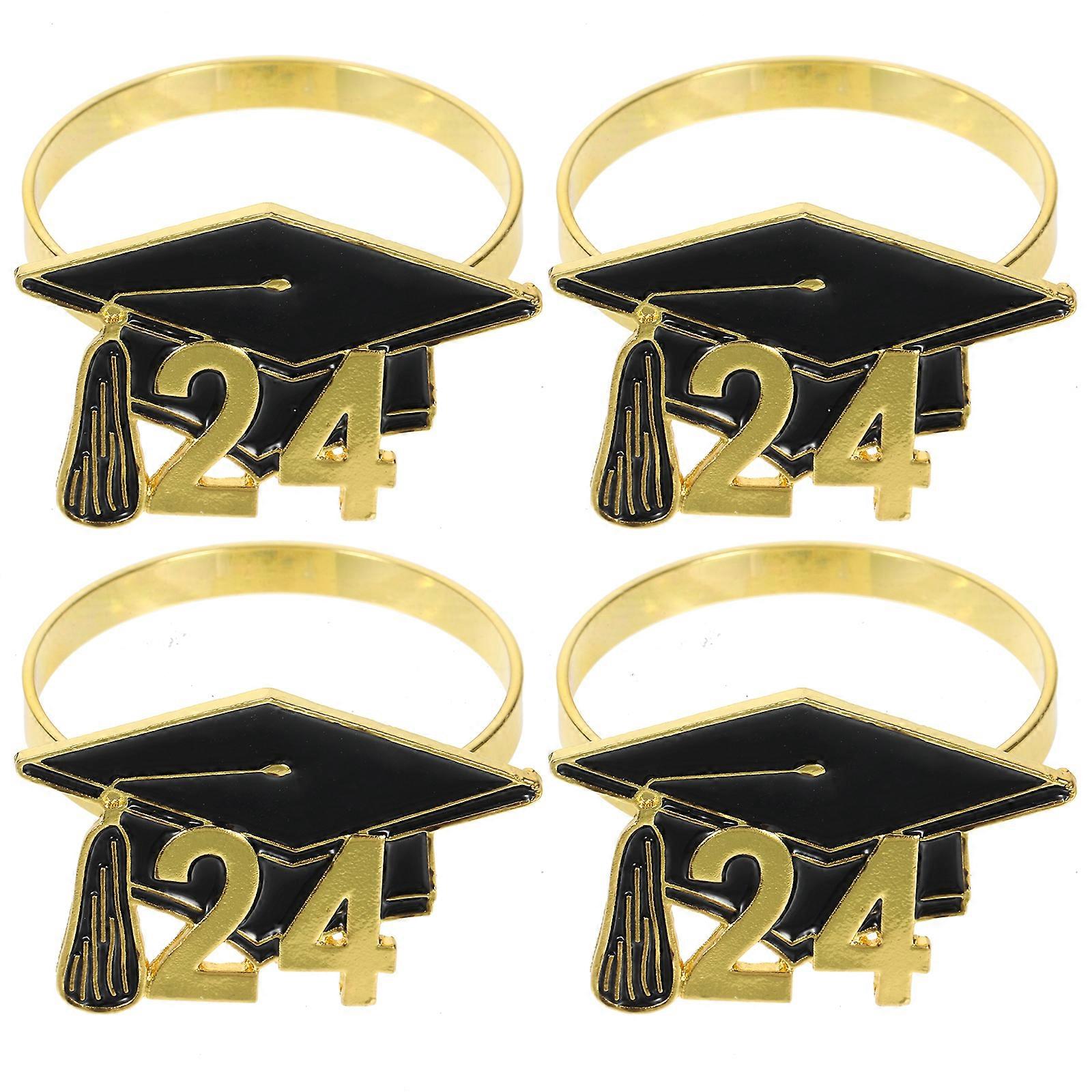 4pcs Class Of 2024 Napkin Holder Senior Year Party Napkin Buckle Grad Cap Shape Napkin Ring
