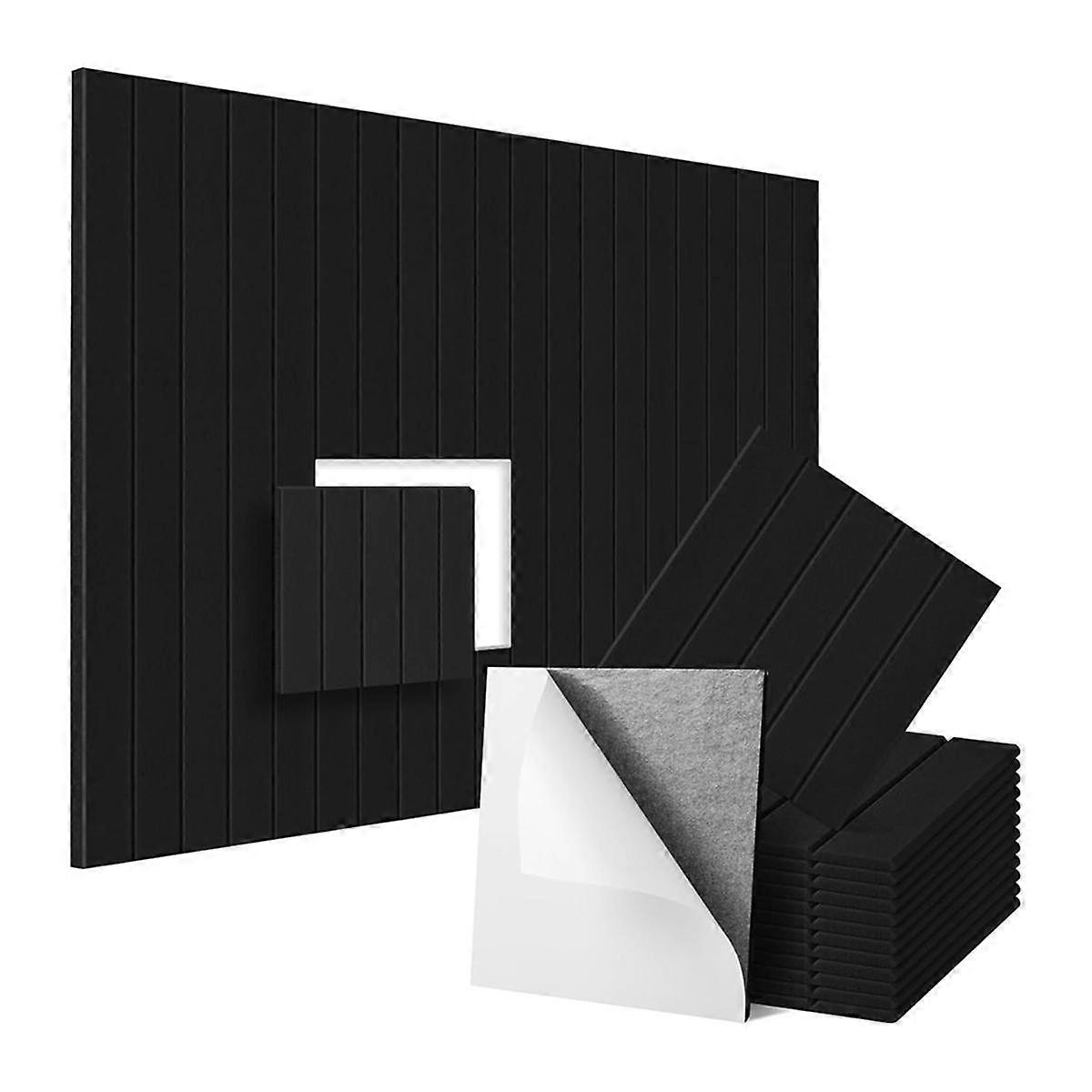 12 حزمة ألواح رغوة مقاومة للصوت 12x12x0.4 بوصة ، لوحات الحائط الصوتية ذاتية اللصق ، للمعالجة الصوتية أسود