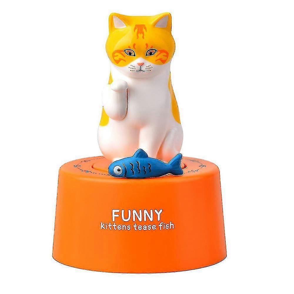 Cute Mechanical Kitchen Timer, 60-minute Wind Up Dial Rotating Countdown Egg Timer, No Batteries Loud Ring(cat),orange