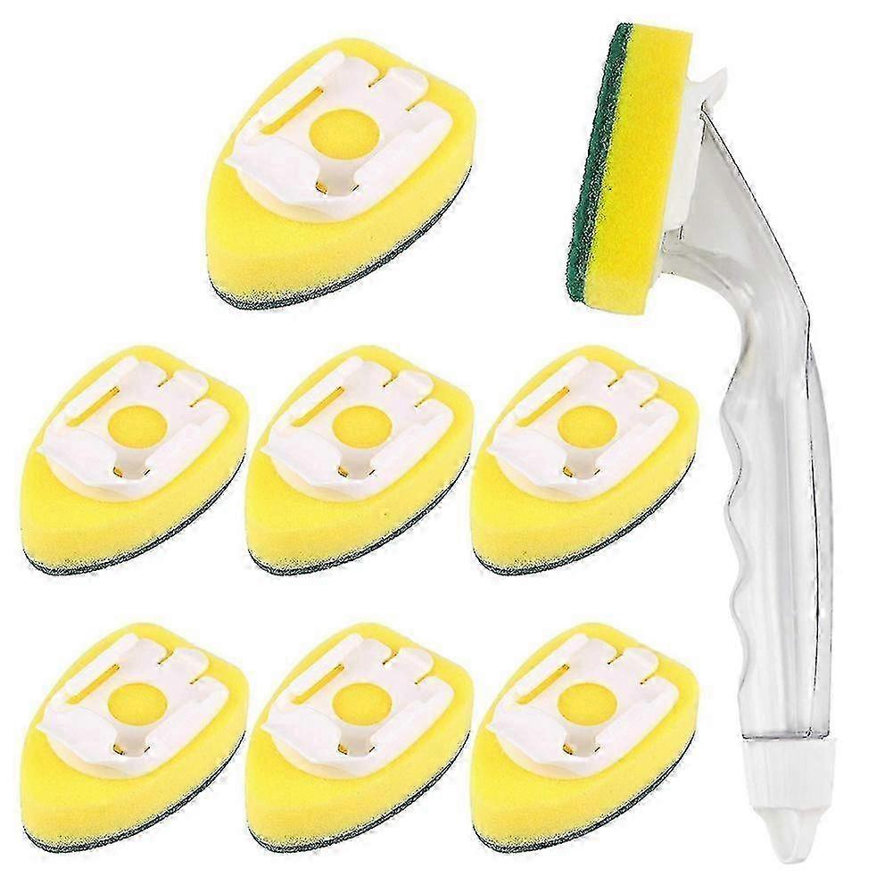For Dish-washing Sponge with Handle - Heavy-duty Non-scratching and Reusable Stick Sponge, Cleaning Tool