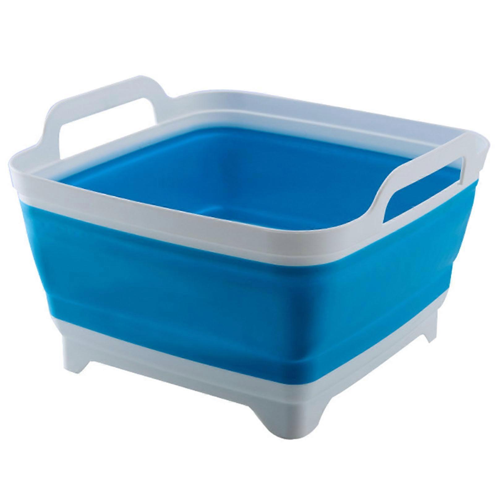 Folding Vegetable Washing Basket with Integrated Drain Plug Multifunctional Space-saving Storage Kitchen Washbasin