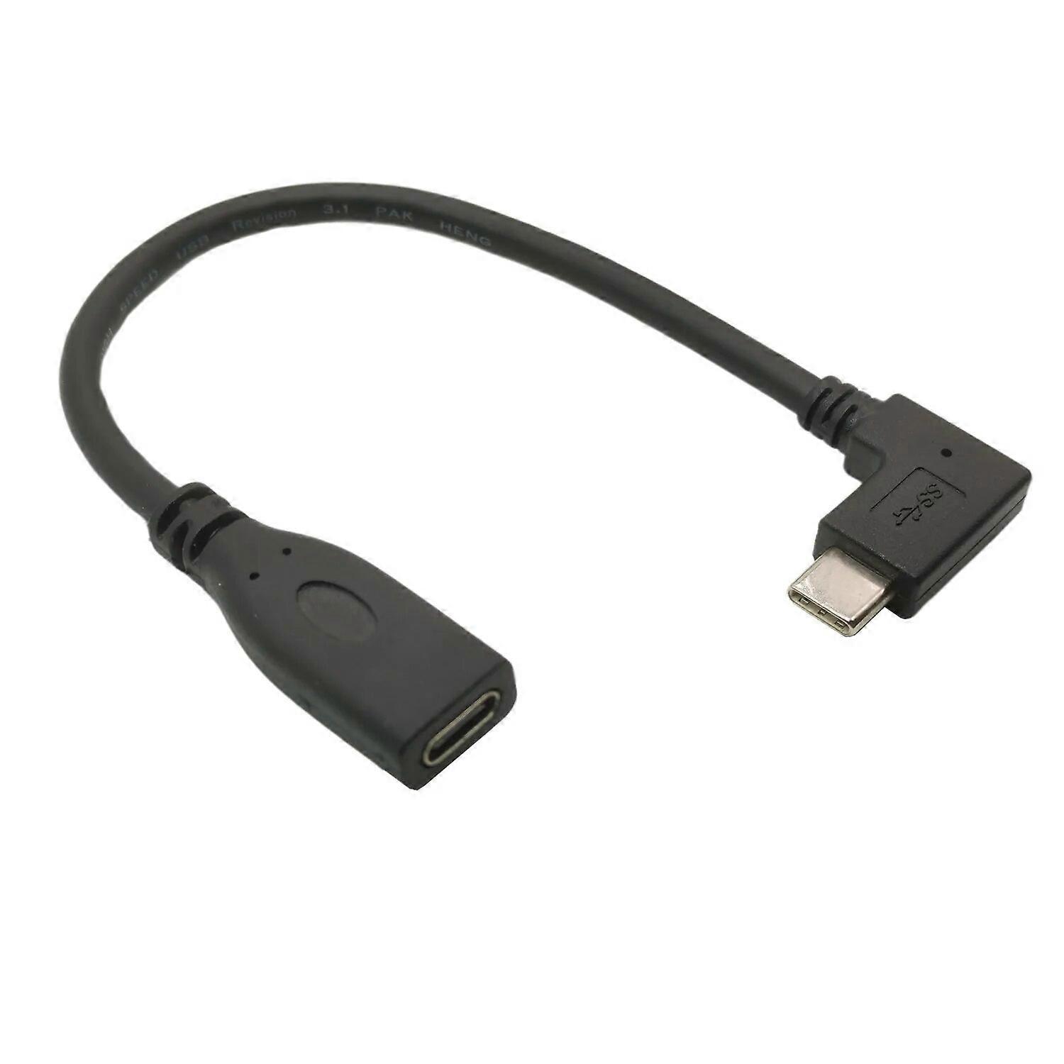 0,2 m retvinklet usb c forlængerkabel 90 graders gen 2 10 gbps usb-c 3.1 han til hun 4k videoledning, l-formet type c forlænger
