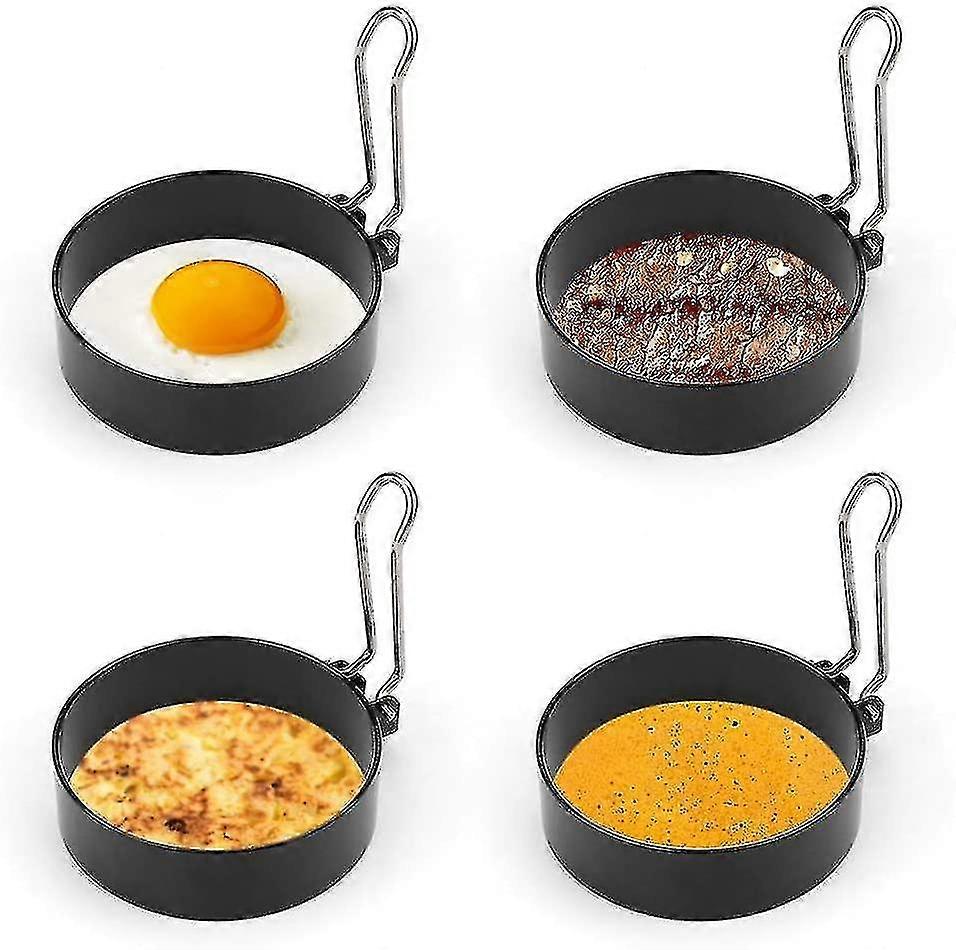 Stainless Steel Egg Ring, 4 Pieces Non-stick Egg Rings With Folding Handles, 7.5