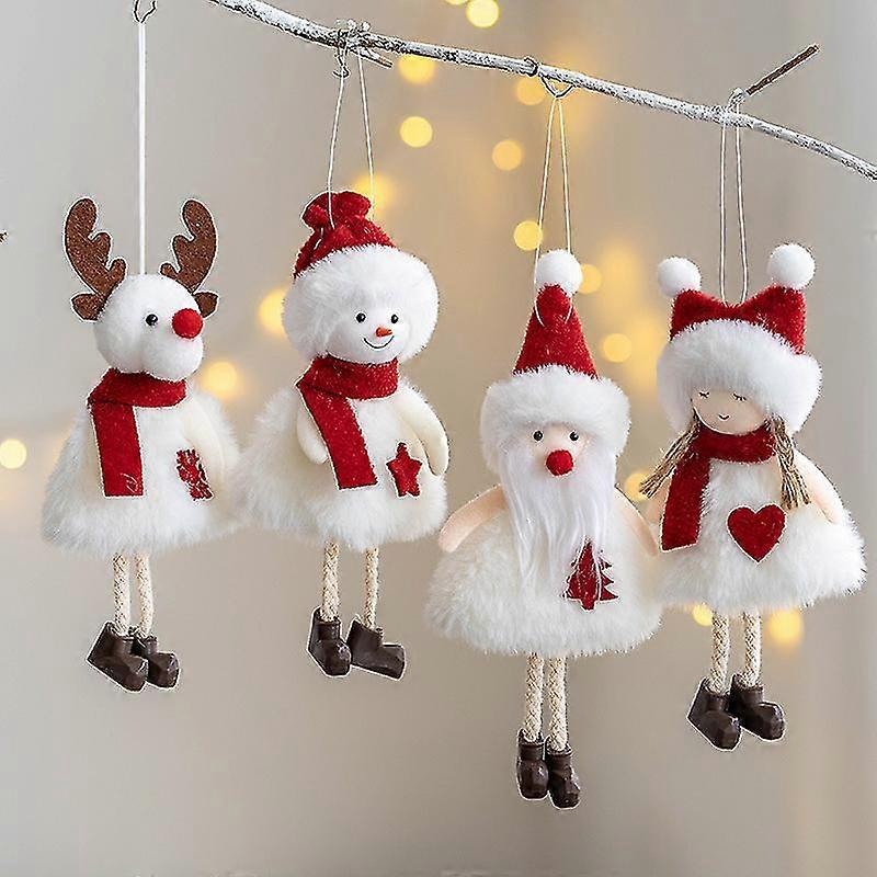 クリスマスぬいぐるみリトルドール生地老人雪だるまヘラジカスモールペンダントクリスマスツリーデコレーション4個