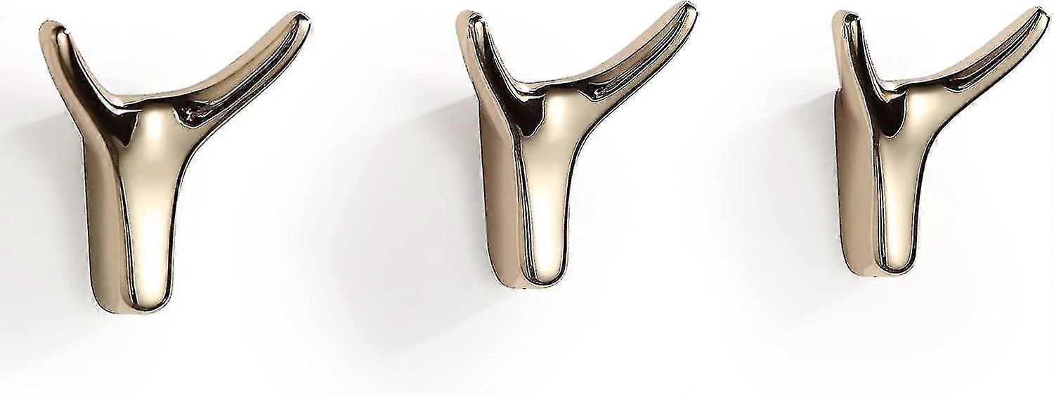 Set Of 3 Golden Adhesive Horn Wall Hooks For Bathroom