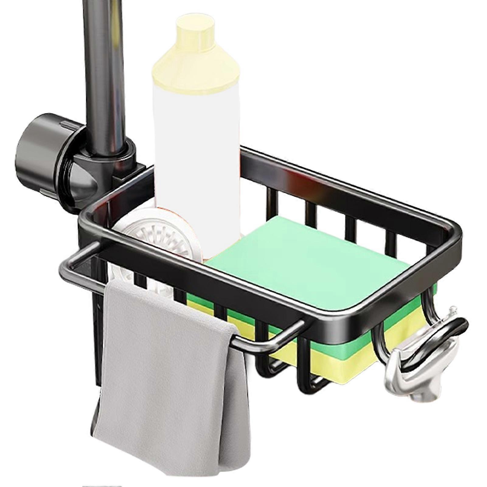 Kitchen Sink Faucet Organizer with Hook Strong Load-bearing Hollow Design Fast Drying Easy Installation Sink Organizer Rack Dish Sponge Holder
