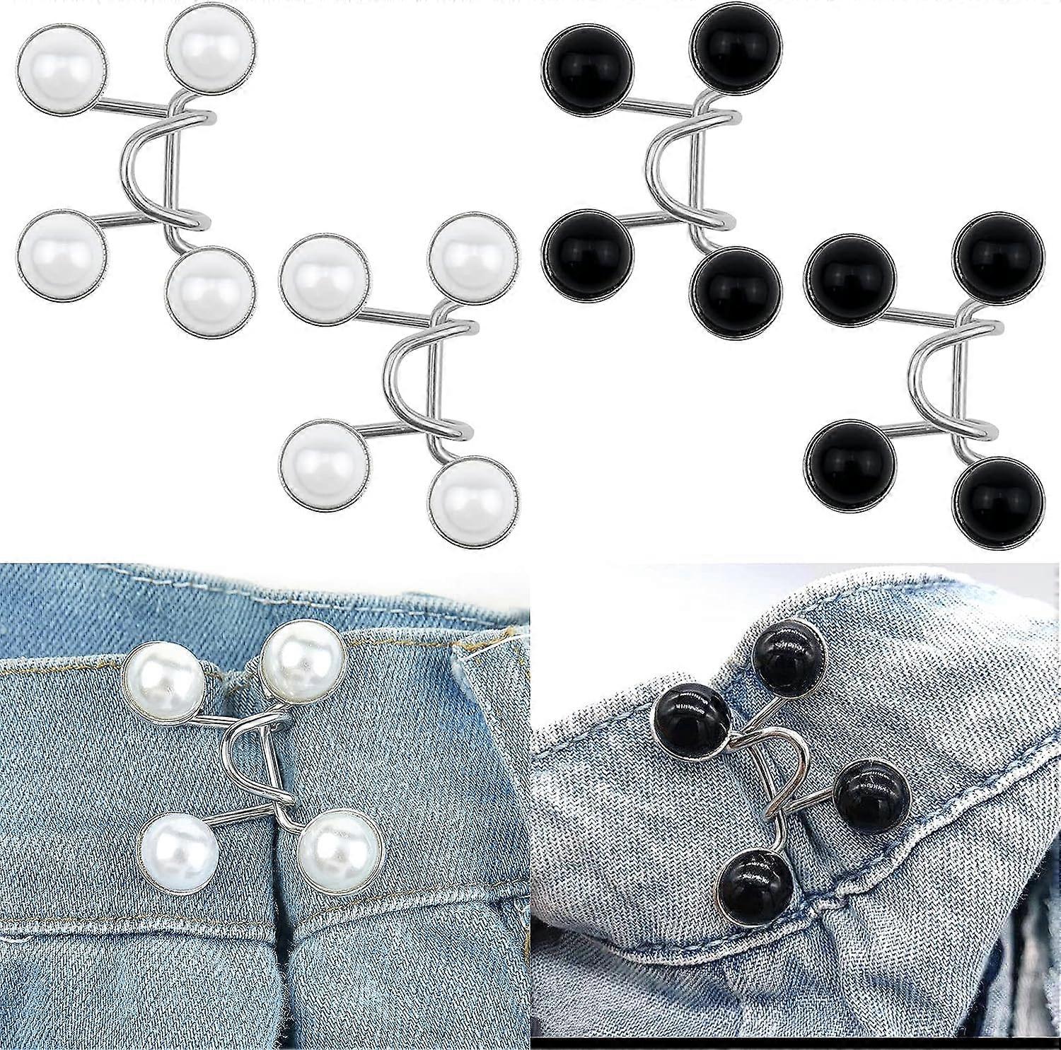 4 Sets Pearl Jean Button Pins Adjustable Waist Buckle