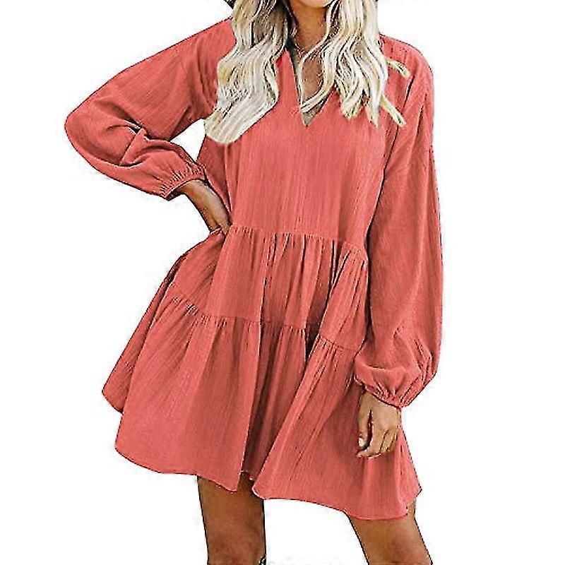 Damklänning Tunika Volang Långärmad V-ringning