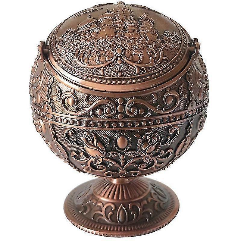 European Style Carving Zinc Alloy Spherical Globe Ashtray With Lid