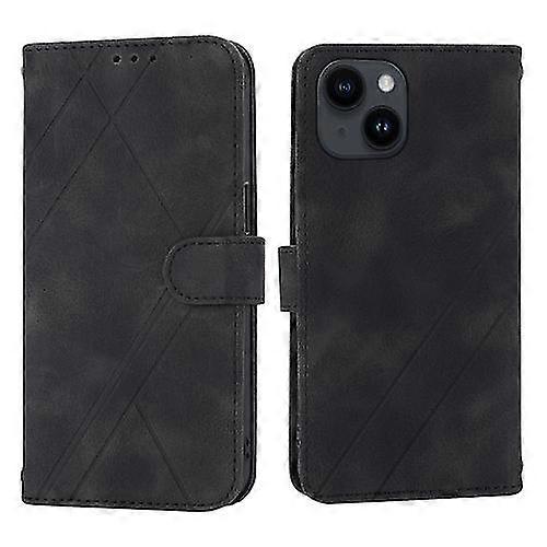 Compatible with Iphone 15 Embossed Line Leather Mobile Phone Case With Lanyard